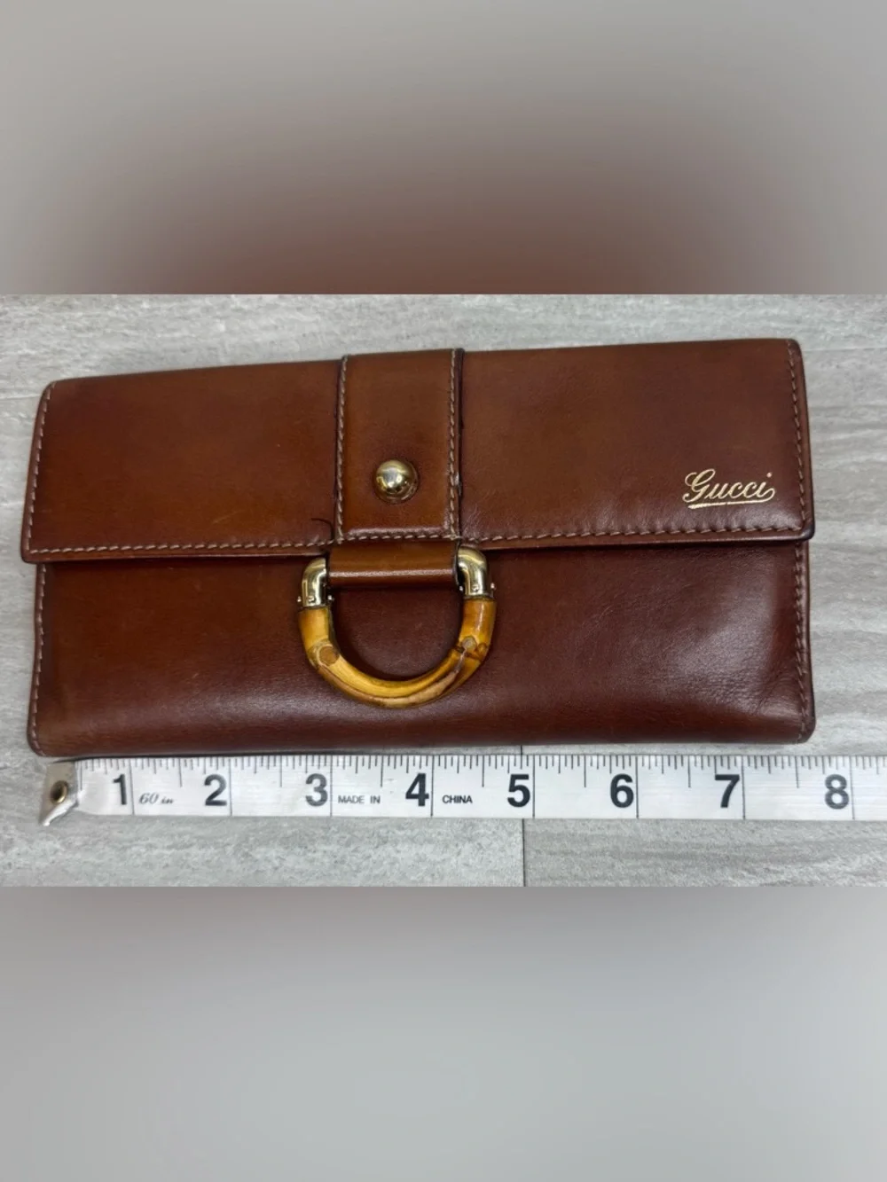 Gucci Bamboo Ring Continental Clutch Check Wallet Vintage - Picture 14 of 15